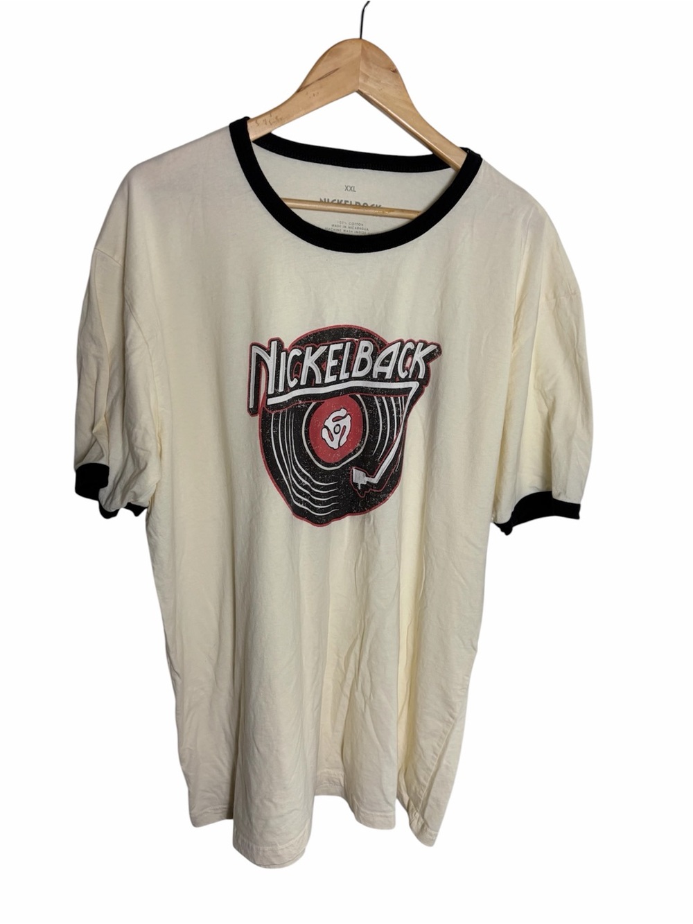 Nickelback cream & black retro graphic unisex cotton ringer T shirt size XXL